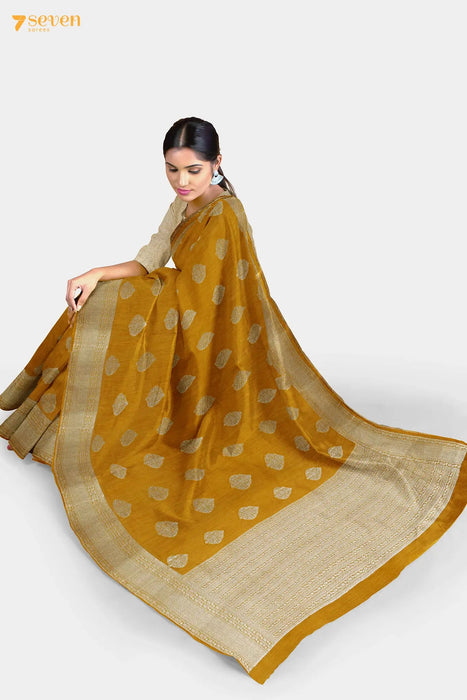 Aghaharini Benaras Yellow Pure Silk Saree | Silk Mark Certified - Seven Sarees - Saree - Seven Sarees
