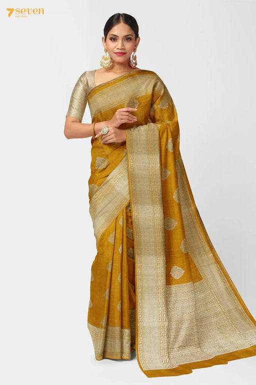 Aghaharini Benaras Yellow Pure Silk Saree | Silk Mark Certified - Seven Sarees - Saree - Seven Sarees