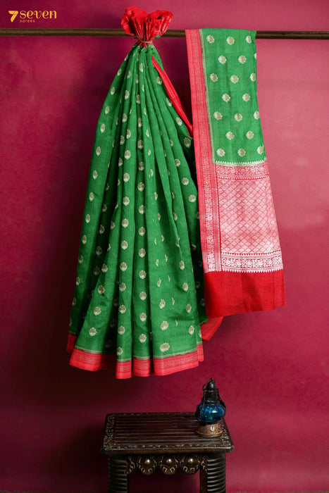 Agraganya Benaras Green Pure Silk Saree | Silk Mark Certified - Seven Sarees - Saree - Seven Sarees