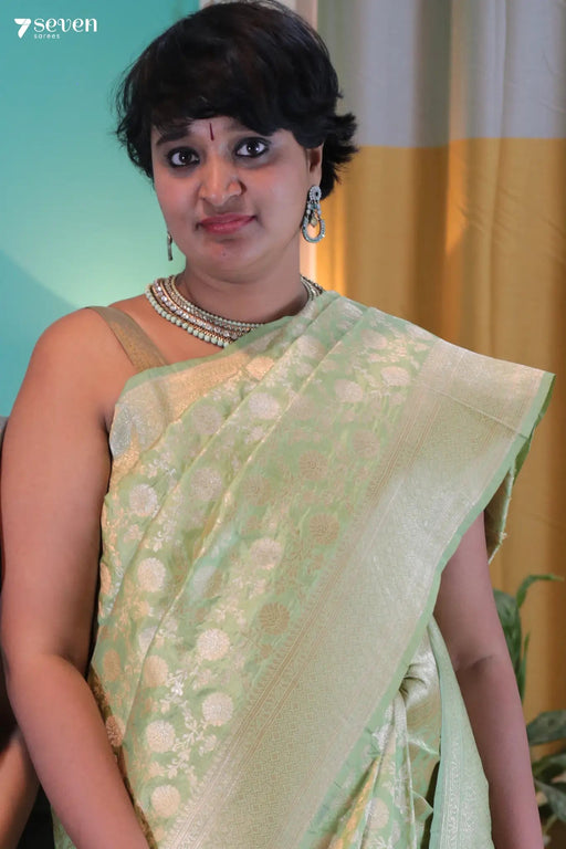 Airavathy Benaras Green Pure Silk Handloom Saree | Silk Mark Certified - Seven Sarees - Saree - Seven Sarees