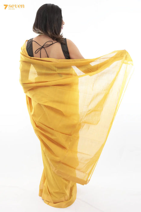 Aishna Mangalagiri Handloom Yellow Pure Cotton Saree - Seven Sarees - Saree - Seven Sarees
