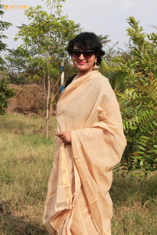 Akshaya Mangalagiri Handloom Sandal Pure Cotton Saree - Seven Sarees - Saree - Seven Sarees