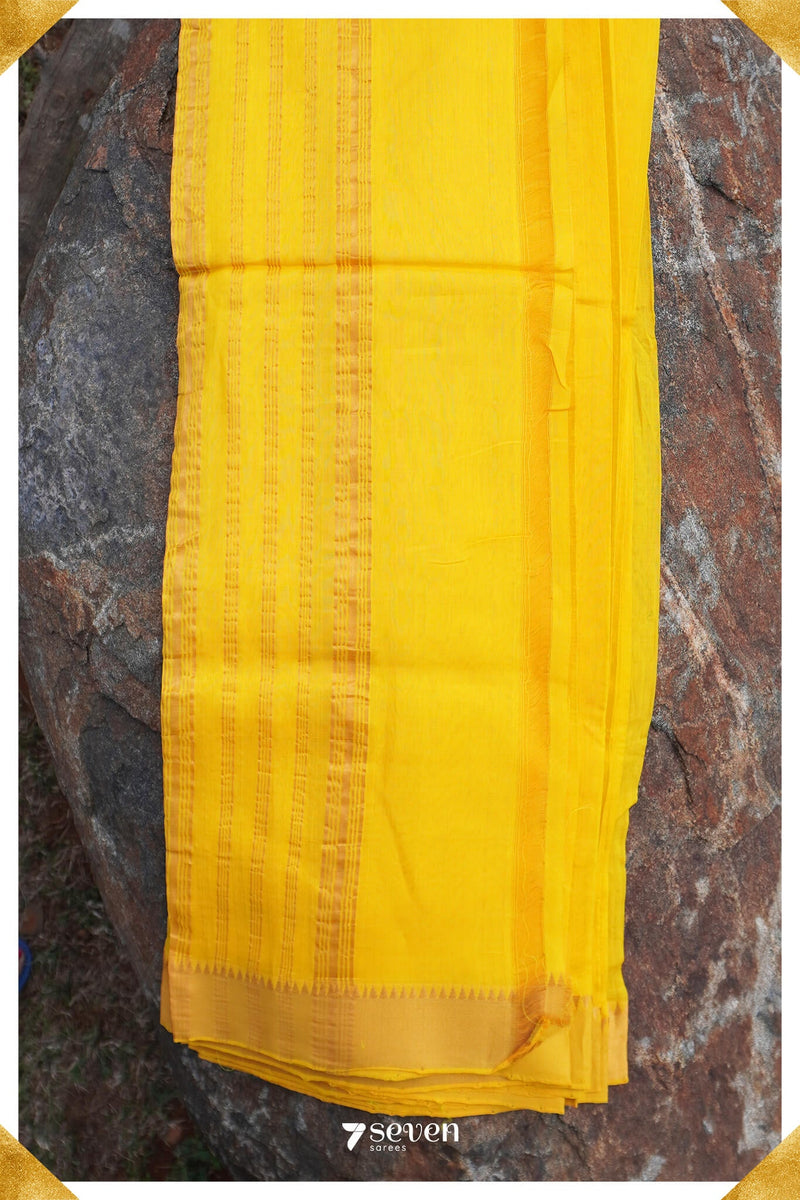 Ameyaa Mangalagiri Handloom Yellow Silk-Cotton Saree - Seven Sarees - Saree - Seven Sarees