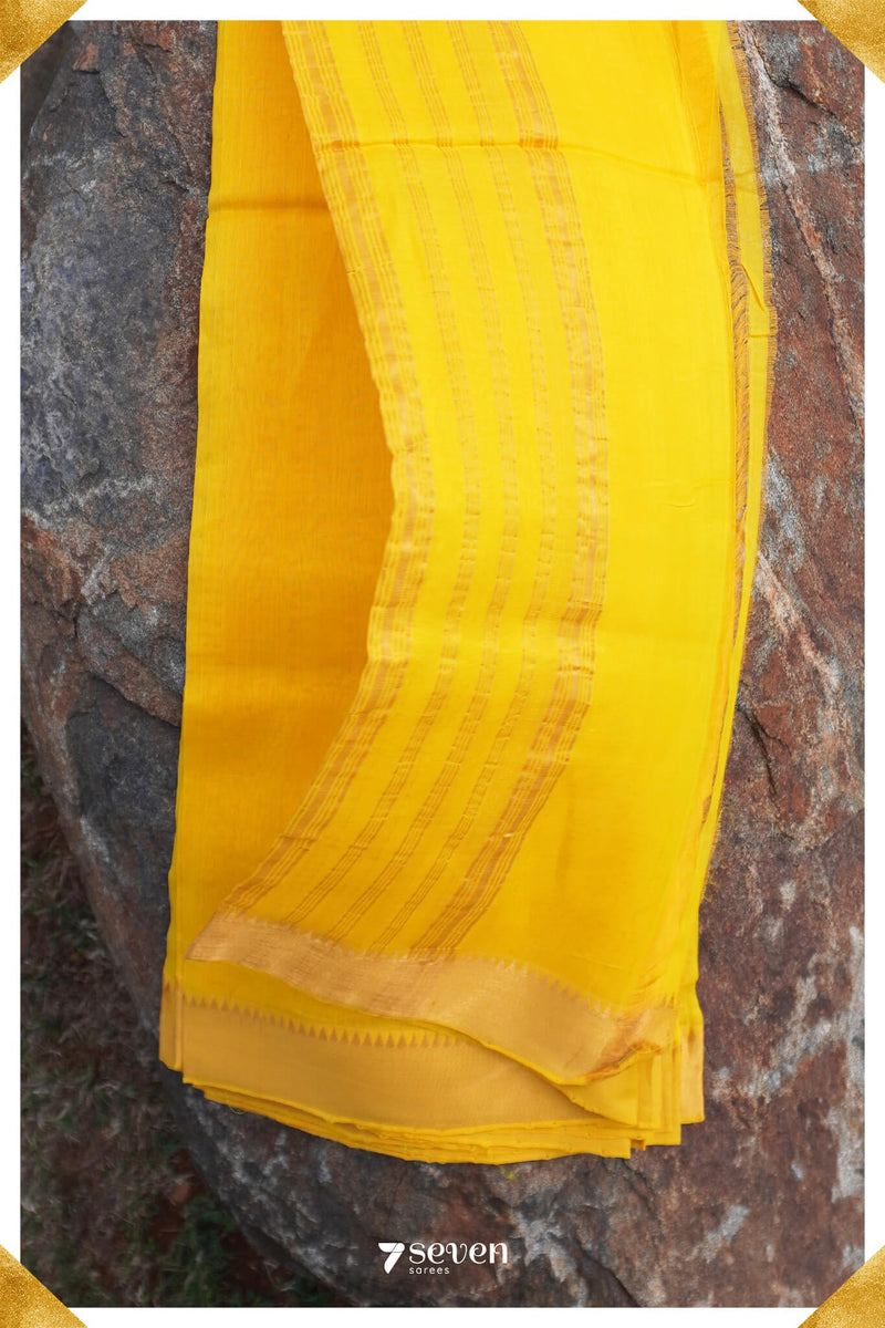 Ameyaa Mangalagiri Handloom Yellow Silk-Cotton Saree - Seven Sarees - Saree - Seven Sarees