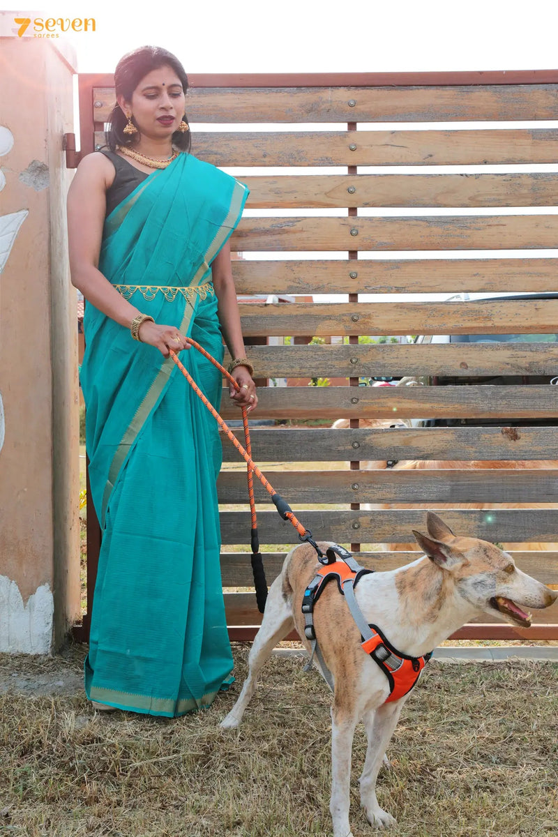 Amrita Mangalagiri Handloom Green Pure Cotton Saree - Seven Sarees - Saree - Seven Sarees