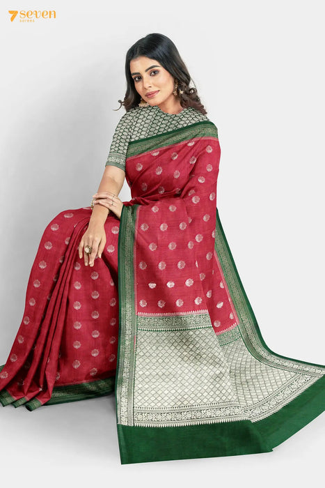 Anagha Benaras Red Pure Silk Saree | Silk Mark Certified - Seven Sarees - Saree - Seven Sarees