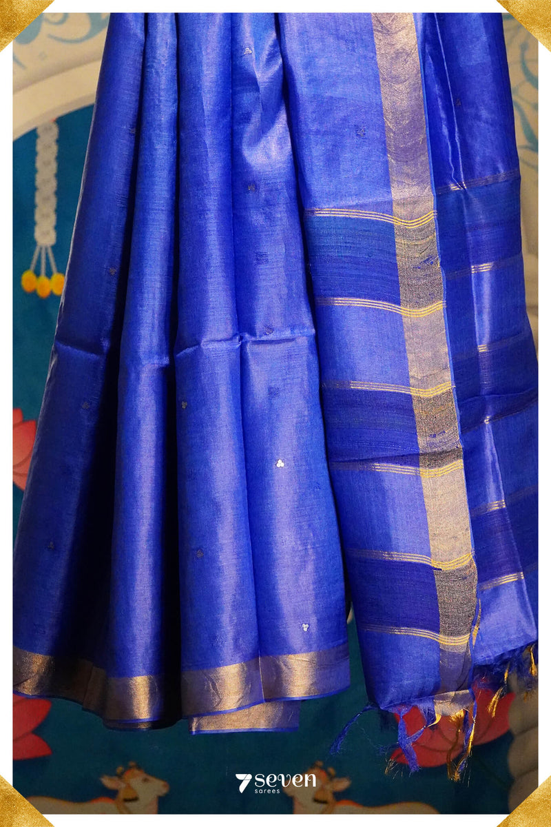 Angel's wish Chattisgarh Blue Pure Tussar Silk Saree| Silk Mark Certified - Seven Sarees - Saree - Seven Sarees
