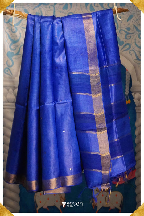 Angel's wish Chattisgarh Blue Pure Tussar Silk Saree| Silk Mark Certified - Seven Sarees - Saree - Seven Sarees