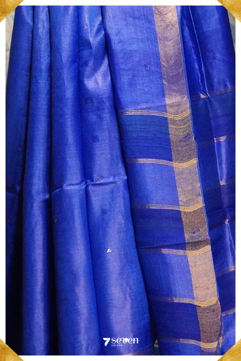 Angel's wish Chattisgarh Blue Pure Tussar Silk Saree| Silk Mark Certified - Seven Sarees - Saree - Seven Sarees