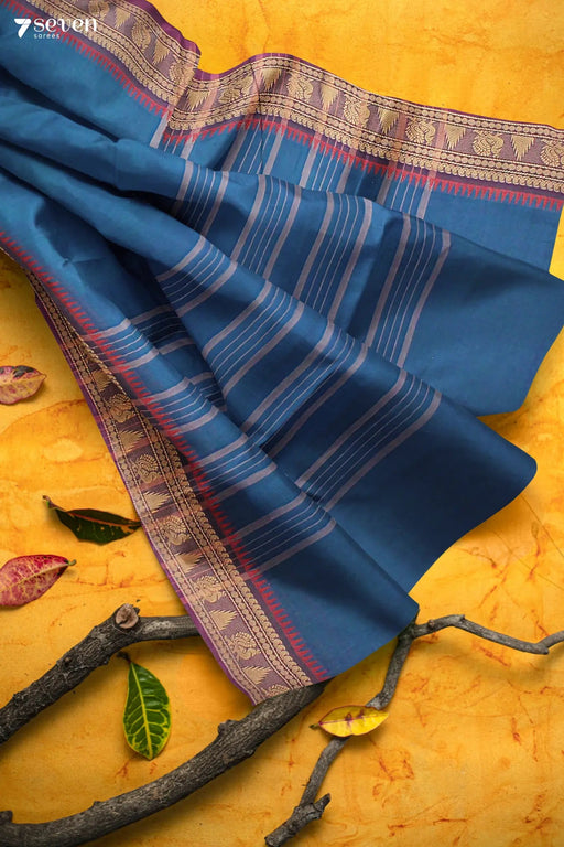 Anicham Madurai Blue Pure Cotton Saree - Seven Sarees - Saree - Seven Sarees