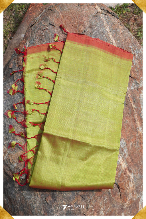 Aparna Mangalagiri Handloom Green/Red Silk Cotton Saree - Seven Sarees - Saree - Seven Sarees