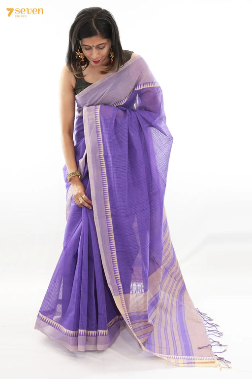 Arshia Mangalagiri Handloom Purple Pure Cotton Saree - Seven Sarees - Saree - Seven Sarees
