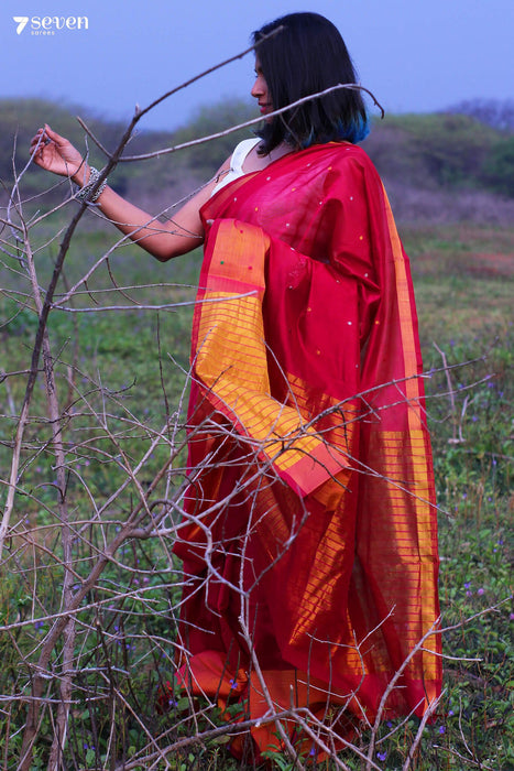 Arti Palaka Handloom Venkatagiri 100% Silk Cotton Pink Saree - Seven Sarees - Seven Sarees