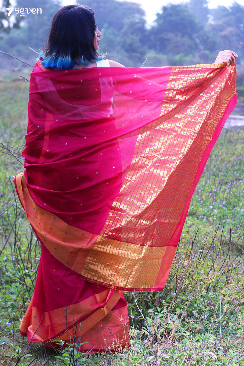 Arti Palaka Handloom Venkatagiri 100% Silk Cotton Pink Saree - Seven Sarees - Seven Sarees
