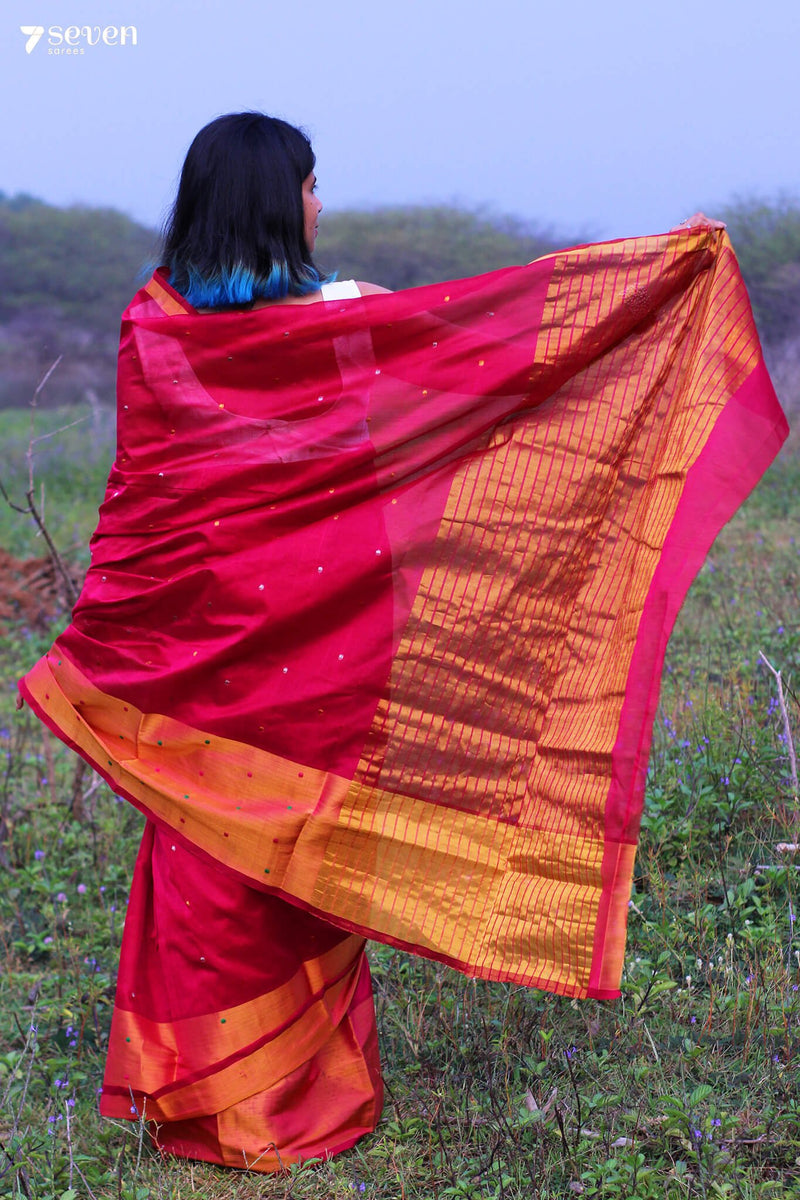 Arti Palaka Handloom Venkatagiri 100% Silk Cotton Pink Saree - Seven Sarees - Seven Sarees