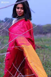 Arti Palaka Handloom Venkatagiri 100% Silk Cotton Pink Saree - Seven Sarees - Seven Sarees