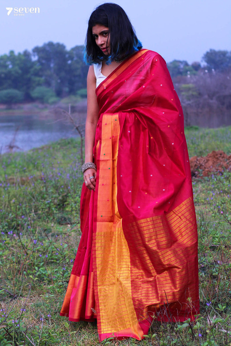 Arti Palaka Handloom Venkatagiri 100% Silk Cotton Pink Saree - Seven Sarees - Seven Sarees