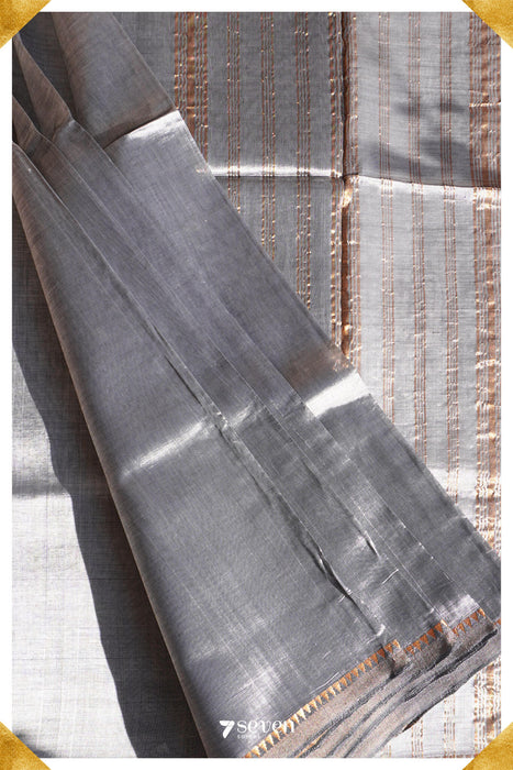 Ashwini Mangalagiri Handloom Grey/Silver Silk-Cotton Saree - Seven Sarees - Saree - Seven Sarees