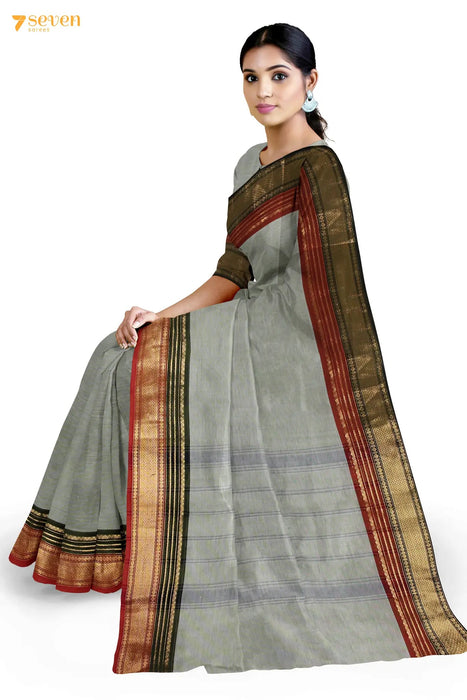 Athiral Madurai Grey Pure Cotton Saree - Seven Sarees - Saree - Seven Sarees