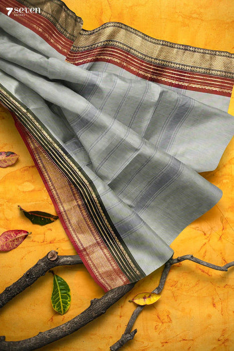 Athiral Madurai Grey Pure Cotton Saree - Seven Sarees - Saree - Seven Sarees