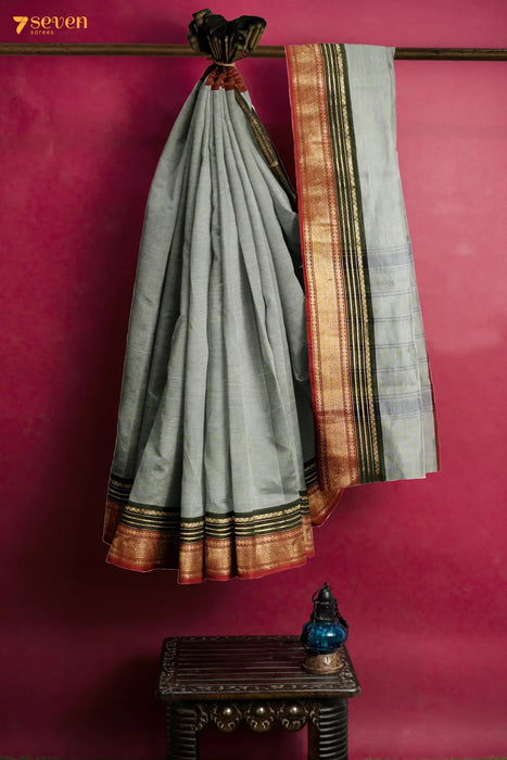 Athiral Madurai Grey Pure Cotton Saree - Seven Sarees - Saree - Seven Sarees