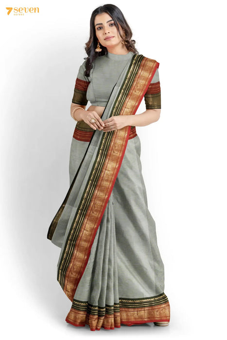 Athiral Madurai Grey Pure Cotton Saree - Seven Sarees - Saree - Seven Sarees