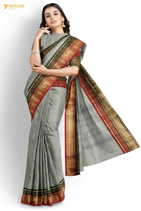 Athiral Madurai Grey Pure Cotton Saree - Seven Sarees - Saree - Seven Sarees