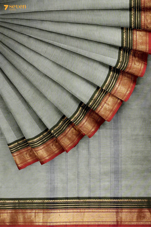 Athiral Madurai Grey Pure Cotton Saree - Seven Sarees - Saree - Seven Sarees