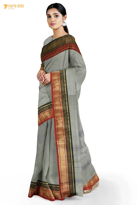 Athiral Madurai Grey Pure Cotton Saree - Seven Sarees - Saree - Seven Sarees