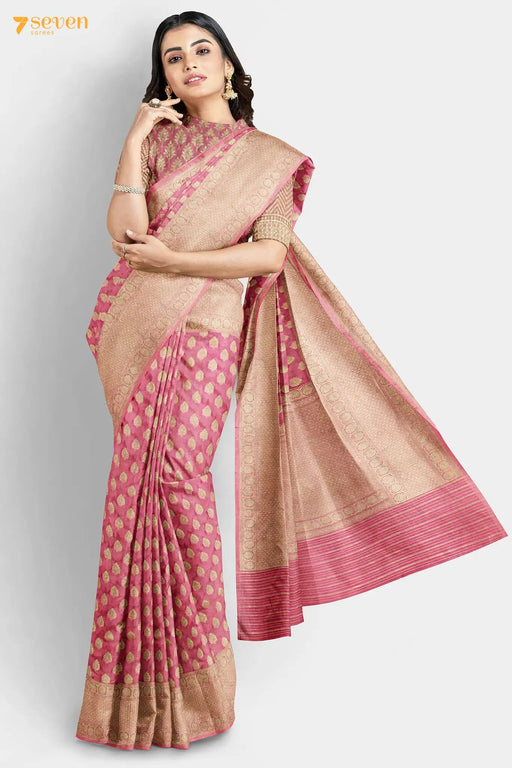 Atula Benaras Pink Pure Silk Handloom Saree | Silk Mark Certified - Seven Sarees - Saree - Seven Sarees