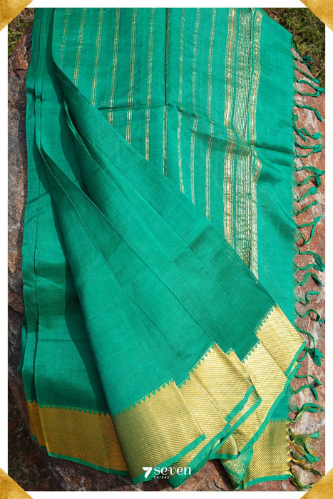 Bahula Mangalagiri Handloom Green Pure Silk-Cotton Saree - Seven Sarees - Saree - Seven Sarees