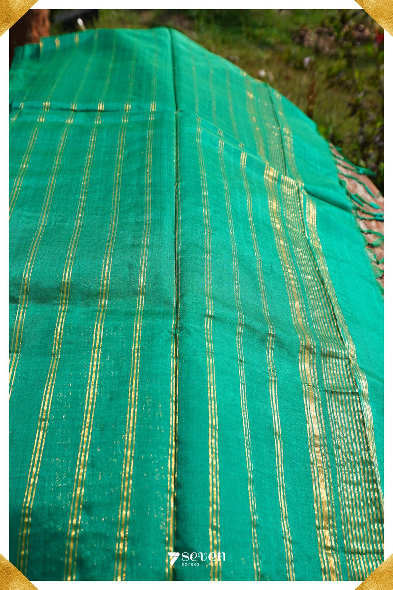 Bahula Mangalagiri Handloom Green Pure Silk-Cotton Saree - Seven Sarees - Saree - Seven Sarees