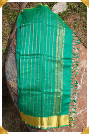 Bahula Mangalagiri Handloom Green Pure Silk-Cotton Saree - Seven Sarees - Saree - Seven Sarees
