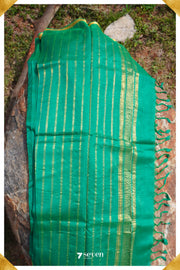 Bahula Mangalagiri Handloom Green Pure Silk-Cotton Saree - Seven Sarees - Saree - Seven Sarees