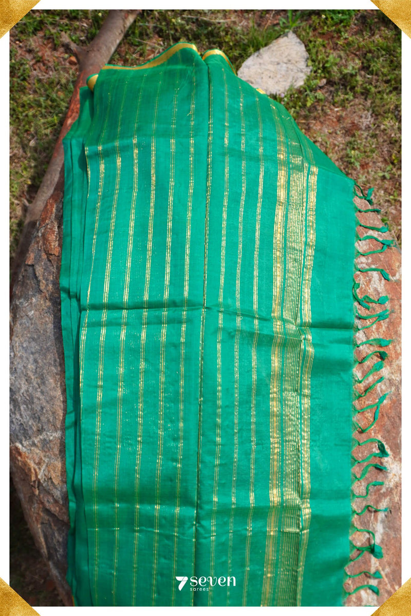 Bahula Mangalagiri Handloom Green Pure Silk-Cotton Saree - Seven Sarees - Saree - Seven Sarees