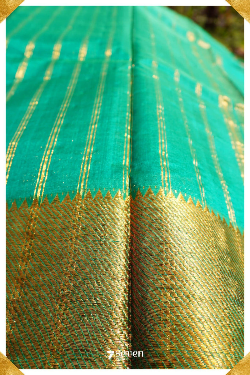 Bahula Mangalagiri Handloom Green Pure Silk-Cotton Saree - Seven Sarees - Saree - Seven Sarees