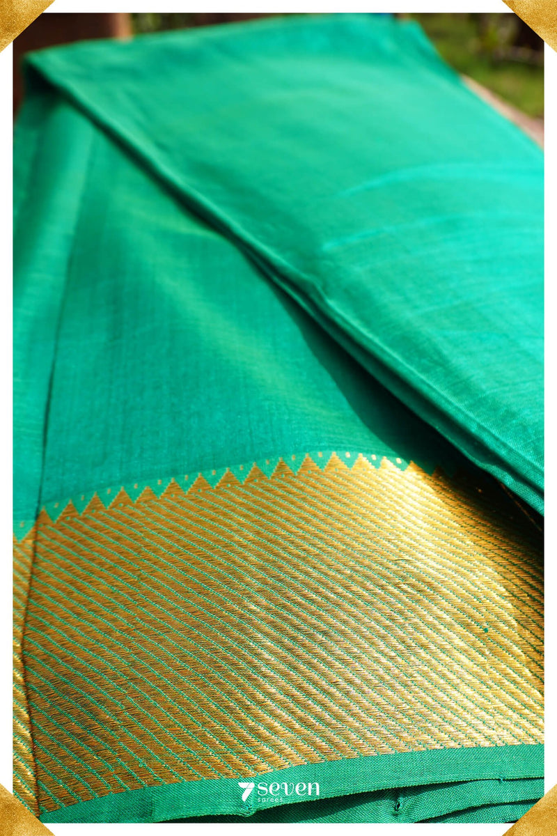 Bahula Mangalagiri Handloom Green Pure Silk-Cotton Saree - Seven Sarees - Saree - Seven Sarees