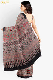 Bareeq Kutch Red Pure Ajrakh Cotton Saree - Seven Sarees - Saree - Seven Sarees