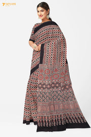 Bareeq Kutch Red Pure Ajrakh Cotton Saree - Seven Sarees - Saree - Seven Sarees