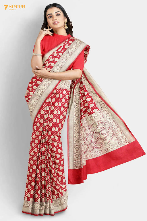 Bhagirathi Benaras Red Pure Silk Handloom Saree | Silk Mark Certified - Seven Sarees - Saree - Seven Sarees