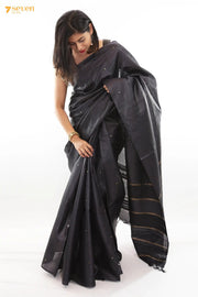 Black Dahlia Chattisgarh Black Pure Tussar Silk saree | Silk Mark Certified - Seven Sarees - Saree - Seven Sarees