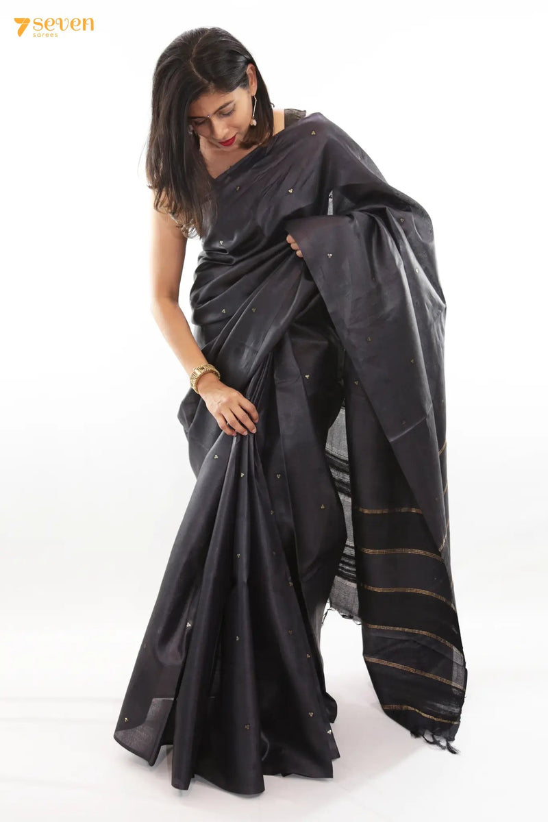 Black Dahlia Chattisgarh Black Pure Tussar Silk saree | Silk Mark Certified - Seven Sarees - Saree - Seven Sarees