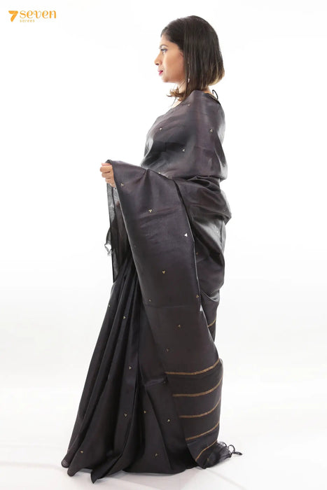 Black Dahlia Chattisgarh Black Pure Tussar Silk saree | Silk Mark Certified - Seven Sarees - Saree - Seven Sarees