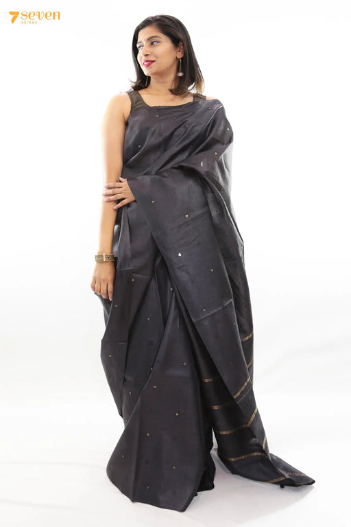Black Dahlia Chattisgarh Black Pure Tussar Silk saree | Silk Mark Certified - Seven Sarees - Saree - Seven Sarees