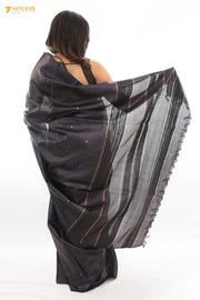 Black Dahlia Chattisgarh Black Pure Tussar Silk saree | Silk Mark Certified - Seven Sarees - Saree - Seven Sarees