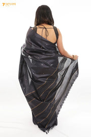 Black Dahlia Chattisgarh Black Pure Tussar Silk saree | Silk Mark Certified - Seven Sarees - Saree - Seven Sarees