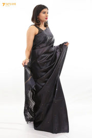 Black Dahlia Chattisgarh Black Pure Tussar Silk saree | Silk Mark Certified - Seven Sarees - Saree - Seven Sarees
