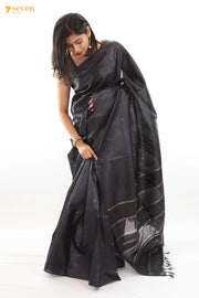 Black Dahlia Chattisgarh Black Pure Tussar Silk saree | Silk Mark Certified - Seven Sarees - Saree - Seven Sarees