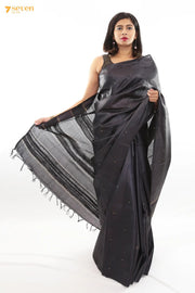 Black Dahlia Chattisgarh Black Pure Tussar Silk saree | Silk Mark Certified - Seven Sarees - Saree - Seven Sarees