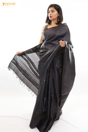 Black Dahlia Chattisgarh Black Pure Tussar Silk saree | Silk Mark Certified - Seven Sarees - Saree - Seven Sarees